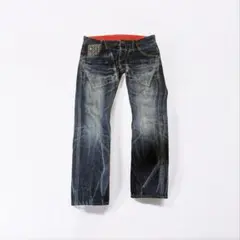 和柄デニム ETERNALJEANS ダークブルー ストレート 32インチのサムネイル