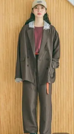 ニコアンド タックストレートパンツ ダークブラウン L