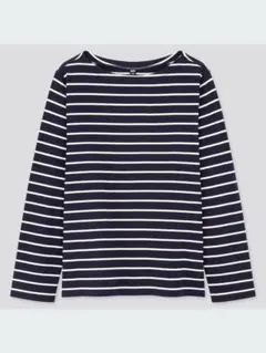 UNIQLO ボーダーボートネックT 長袖 ブラック M