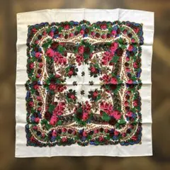 ロシア風花柄ショール プラトーク パヴロヴォ・ポサード風　オフホワイト