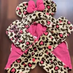 ミニーちゃん　ヒョウ柄　マフラーファンキャップ