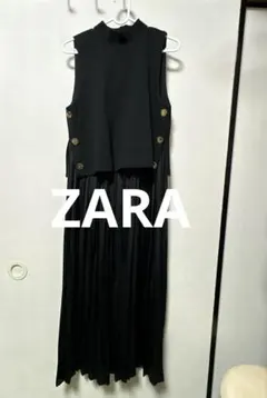 ZARA 黒　ブラック　プリーツセットアップ風ワンピース