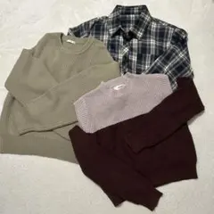 肩出しニット2点セットプラス チェックシャツ