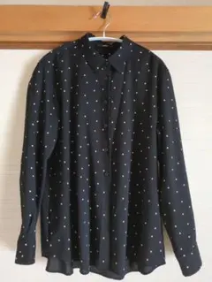 UNIQLO ブラックドット柄 長袖シャツ Lサイズ