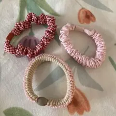 ヘアゴム 3点セット チェック柄 ピンク