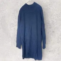 ージープラス　ニット　ロング丈　紺　ハイネック　セーター　ワッフル　体系カバーのサムネイル