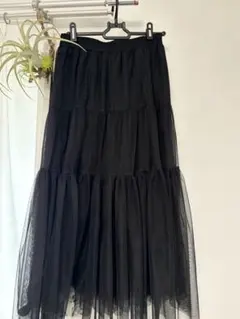 ロングチュールスカート ブラック