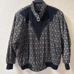 古着　総柄 中綿　ブルゾン　アウター　ブラック