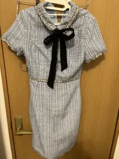 リボン襟付き青チェックドレス　Dazzy Sサイズ