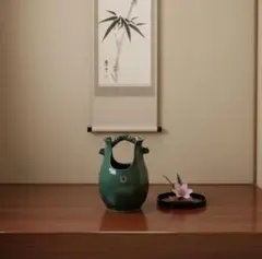 【新品】小石原焼 翁明窯元 鬼丸翁明作 花器 緑釉 花入れ 伝統工芸品