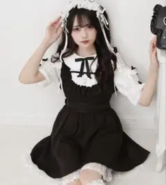 お茶会メイドヨークフリルリボンワンピ ブラック