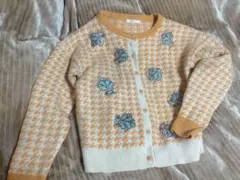千鳥格子フラワー刺繍　ウールカーディガンのサムネイル