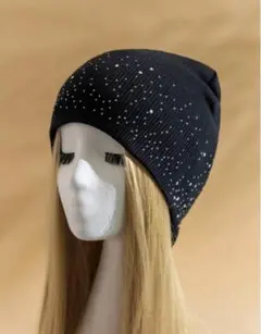 スパンコール付き黒ニット帽　 Y2K