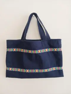 【美品】ネイビー刺繍トートバッグ