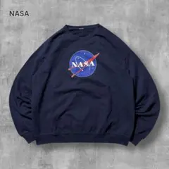 2708 古着NASAスウェット短丈好デザイン多色ラバープリントナサ茄子紺XLのサムネイル