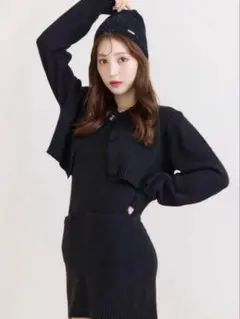 eimy istoire ロゴボタン ニットセットワンピース エイミー黒
