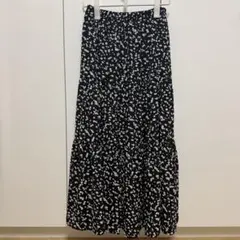 ドット柄 プリーツロングスカート ブラック