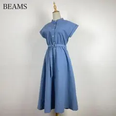 B:ming by BEAMS シアサッカー シャツワンピース バンドカラー