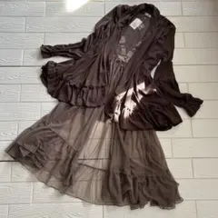 未使用axes femmeジレレイヤード風ロングカーディガンダークブラウン　M