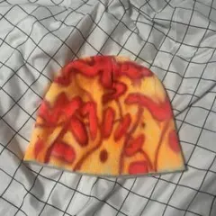 古着　タイダイ　ビーニー　レッド　オレンジ