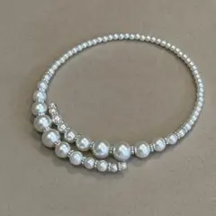 うずまき パールチョーカー ホワイト ワイヤー パールネックレス 高見え 上品