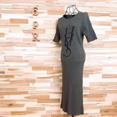 【ヒステリックグラマー】リブ タイト ロング ワンピース HSロゴ カーキ×黒