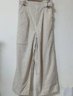 GU ストライプ ワイドパンツ S ベージュ ベルト付き
