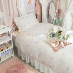 ロマンティックプリンセス　小花柄布団カバー3点セット　すずらん柄　ラベンダー
