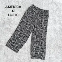 アメリカンホリック【L】イージーパンツ 総柄 ブラック ゴムウエスト カジュアル