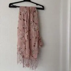 レディース　花柄ストール　フリンジ付き