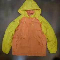ナイキNIKEフード付ダウンジャケット廃盤メンズS/レディースM黄×オレンジ中古