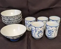 【昭和レトロ】有田焼 弥生窯 御飯茶碗・湯呑み ５客セット