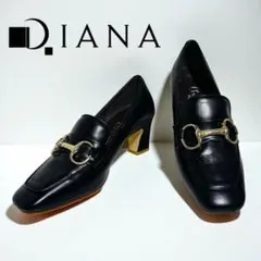 極美品 ダイアナ バックル ゴールドビット ヒールアップ ローファー 革靴 黒