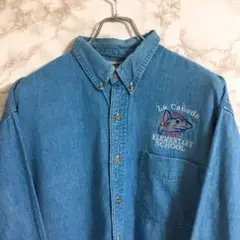 チャンピオン　シャーク　ワンポイント刺繍　ＢＤデニムシャツ　ライトブルー　Ｌ相当