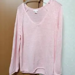 H＆М　ピンク Vネック 長袖ニットセーター