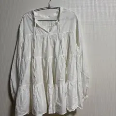 ホワイト コットン ティアードシャツ