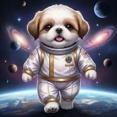 【253】ステッカー・缶バッジ・キーホルダー シーズー 宇宙