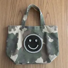 BEAMS★ECODECO迷彩柄スマイルトートバッグ　パールビジュ付き