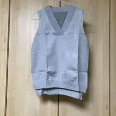ベスト 無地 Vネック ニット セーター グレー 薄手 春 秋 学生 オフィス