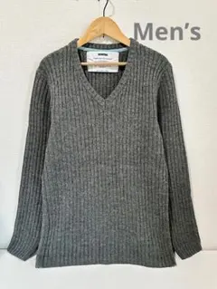 メンズ　Vネックセーター　リブ　ダークグレー