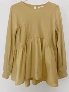 シルケットコットンフハク切替カットソー 長袖 ペプラム フレア