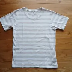 無印良品　半袖ボーダーTシャツ サイズ150　グレー×ホワイト　綿100%