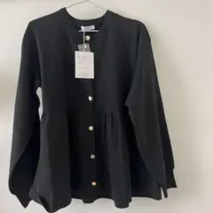 ペプラムクルーネックブラックカーディガン L