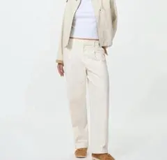 今期完売１回使用ユニクロタックワイドパンツ/コットン01オフホワイトサイズXL