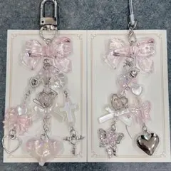 ビーズキーホルダー y2k 韓国 pink ♡ No.416