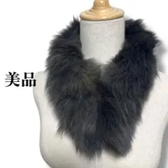 美品　リアルフォックスファーショールチョーカー　狐　成人式　襟巻き　黒シルバー