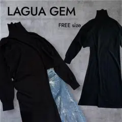 LAGUA GEM ラグアジェム　アシンメトリーロングニット　F 黒　体型カバー