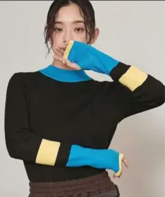 人気色✨miette マルチ配色フィンガーリブニット　ブラック