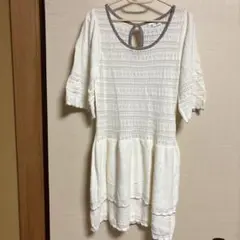 ホワイト レース編み チュニック 五分袖
