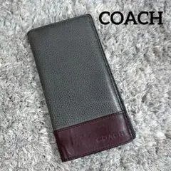 COACH コーチ 長財布 本革 シボレザー ツートンカラー 型押しロゴ